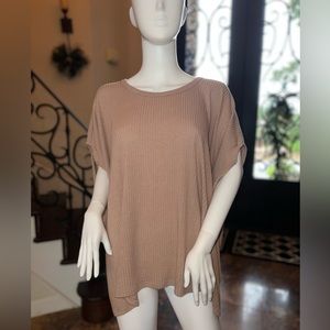 Talulah Beige Ribbed Short Sleeve Top